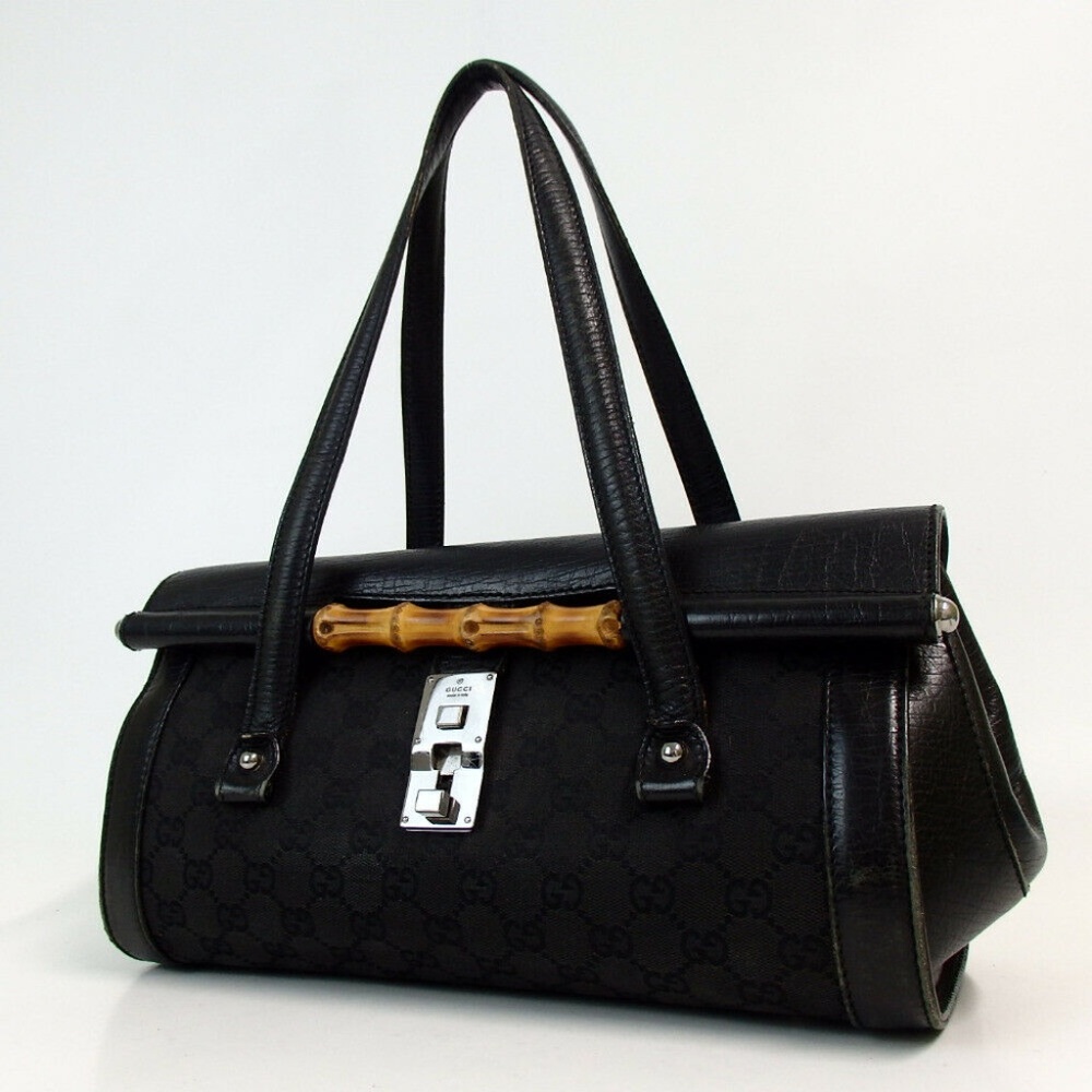 Auth Gucci Gg Pattern Bamboo Handbag #1648G94